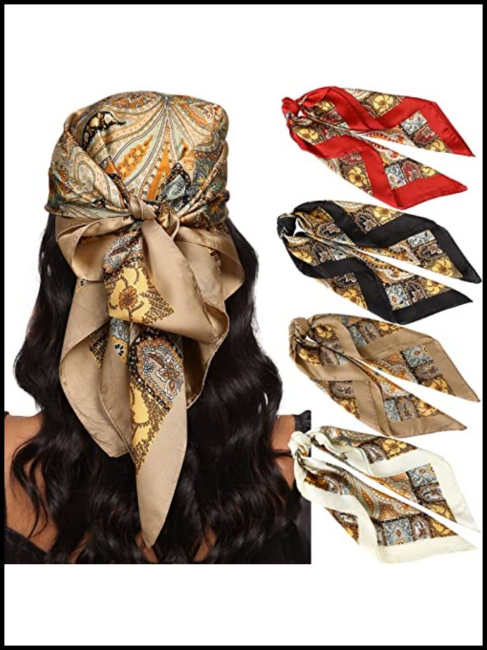 Satin Square Head Scarf 4PCS Set Hair Bandana Wrap Silk Like